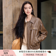 香影復古機車(chē)皮衣女夾克2025秋季新款翻領(lǐng)寬松甜酷美拉德開(kāi)衫外套 咖啡 XL