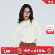 拉拉波波【潮牌】春季新款亮片荊棘熊圓領(lǐng)長袖T恤上衣LBCC-WSDT28 米色 S
