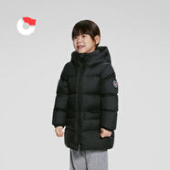 保姆鵝 兒童羽絨服寶寶中長(zhǎng)款加厚冬季外套防風(fēng)保暖白鴨絨冬裝 炭黑 140