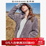佐丹奴珊瑚絨外套女可愛雙面絨開衫短款立領加絨休閑夾克13371821 01紫色 M