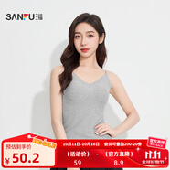 三福（SANFU）女秋季蕾絲拼接帶杯吊帶背心 法式細(xì)肩帶內(nèi)搭上衣507908 花灰 L