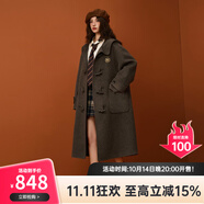B.Duck【100%棉羊毛】毛呢大衣女小黃鴨冬款雙面呢大衣長款女外套 咖啡色 L