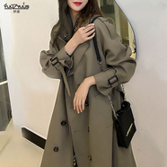 妤遇（YUUZYUUS）品牌女裝風(fēng)衣外套女2025春秋新款韓版系帶收腰中長款小個子大衣 灰調(diào)綠  S