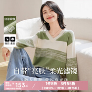 歐莎（OSA）【香草云衫】草甸綠條紋V領(lǐng)針織衫毛衣女長(cháng)袖上衣2025秋季新款 綠色 S