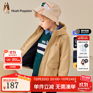 暇步士（Hush Puppies）童裝兒童厚風(fēng)衣冬季新款男女大童純色搖粒絨外套時(shí)尚厚風(fēng)衣 暖卡其 160 cm