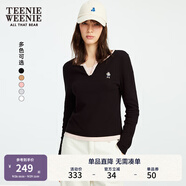 Teenie Weenie小熊秋季黑色棉質(zhì)打底衫polo領(lǐng)長袖T恤白色外穿上衣 C-黑色 L