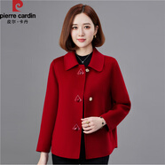 皮爾卡丹（pierre cardin）2025春款短款小外套女羊毛雙面呢大衣韓版寬松大碼女裝休閑外套女 慧中紅 L