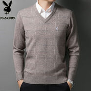 花花公子（PLAYBOY）花花公子中年毛衣男加厚V領(lǐng)羊毛衫男士保暖爸爸雞心領(lǐng)針織打底衫 淺駝V領(lǐng)6626 S