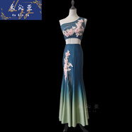禾沁亞傣族服裝舞蹈演出藝考孔雀舞蹈裙?jié)u變魚尾裙修身練習(xí)半身裙 只此青綠漸變 XS 和兒童160碼一樣建議150到158