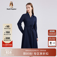 Hush Puppies暇步士女裝春秋季知性?xún)?yōu)雅通勤連衣裙 196深藍 S