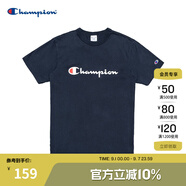 Champion夏季經(jīng)典款印花草寫(xiě)LOGO圓領(lǐng)休閑運動(dòng)T恤無(wú)性別冠軍短袖男女情侶 藏青色(偏?。?M