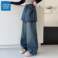 真維斯女童牛仔褲春秋2025新款兒童春裝大童薄款長(cháng)褲初中生女孩直筒褲子 650牛仔裙褲 160