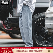 馬登工裝美式復古水洗丹寧牛仔褲直筒寬松闊腿褲日系休閑長褲子男秋 淺藍 32