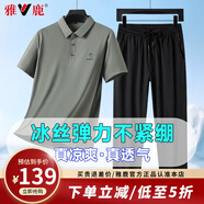 雅鹿冰絲短袖T恤套裝男士夏季新款爸爸裝涼感運動(dòng)polo兩件套父親禮物 豆綠色-套裝【短袖+長(cháng)褲】 L /175【推薦135斤-155斤】