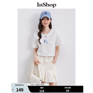 InShop【商場(chǎng)同款】新款寬松短袖t恤女個(gè)性漸變藍字母刺繡上衣 白色 M