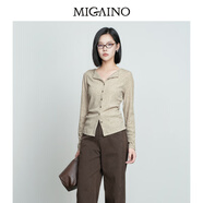 曼婭奴Migaino女裝秋季新款簡(jiǎn)約百搭收腰顯瘦長(cháng)袖針織T恤 燕麥咖 S