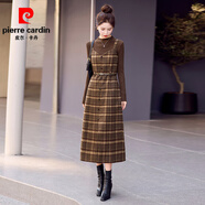 皮爾卡丹（pierre cardin）小香風(fēng)格子吊帶連衣裙女2025春秋復古毛呢背帶裙兩件套裝長(cháng)裙子潮 格子裙(配咖毛衣) M