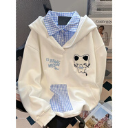 魯雅爾日系學(xué)院風(fēng)可愛(ài)貓咪刺繡衛衣女春秋季新款設計感假兩件上衣外套潮 白色 常規 L