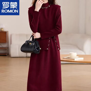 羅蒙加大碼350斤胖mm感針織連衣裙女秋冬寬松氣質(zhì)兩件套裝毛衣裙 紅色 【兩件套】 2XL 115-130斤