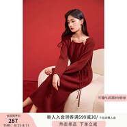香影氛圍感穿搭紅色針織連衣裙女2025秋季新款裙子長款過膝毛衣裙 紅色 L