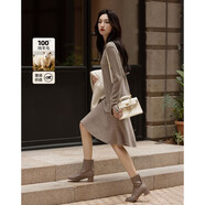 德瑪納【100綿羊毛】冬季設計感開(kāi)叉前短后長(cháng)荷葉邊提花女式連衣裙