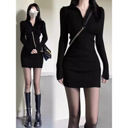 凡伊蔚辣妹性感緊身純欲修身包臀裙小媽裙黑色連衣裙裙子配大衣新款顯瘦 辣妹修身包臀打底連衣裙【黑色】 M 【建議90斤以?xún)取?
                                         title=