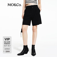 MO&Co.五分褲春夏解構(gòu)拼接設(shè)計(jì)感高腰寬松A字壓褶短褲附腰帶摩安珂 黑色 S 160