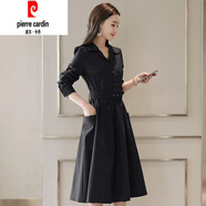 皮爾卡丹（pierre cardin）風(fēng)衣式連衣裙女中長(cháng)款2025春秋新款修身長(cháng)袖收腰顯瘦氣質(zhì)襯衫裙子 黑色 L