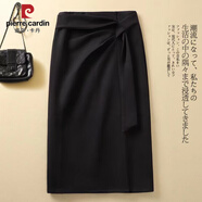 皮爾卡丹（pierre cardin）不規(guī)則半身裙女秋冬季2025新款高腰開叉毛呢裙子顯瘦中長款a字裙 黑色 S 建議80-95斤