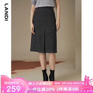 藍(lán)地（LANDI）秋季新款深灰色前開(kāi)叉半身裙女中長(zhǎng)款高腰a字半裙 深灰色 S