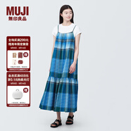 無印良品（MUJI）女式馬德拉斯格紋吊帶連衣裙女裝裙子格子裙純棉全棉長裙BC2IIA4S 藍色格紋 S 155/80A
