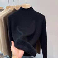 皮爾卡丹（pierrecardin）感半高領(lǐng)加絨加厚毛衣女秋冬針織衫一體絨保暖內(nèi)搭打底上衣女[黑色]毛衣女冬/毛衣秋冬內(nèi)搭/毛S 40/45kg[現(xiàn)貨速發(fā)]贈運費險