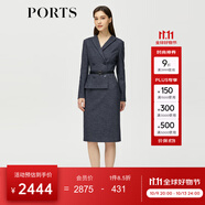 PORTS 寶姿秋冬新品女裝優(yōu)雅修身中長(zhǎng)裙通勤V領(lǐng)針織連衣裙 ALM9N012NCF022-丈青混色-3 XL (10)