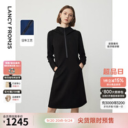 朗姿設(shè)計(jì)感復(fù)古休閑連帽收腰輕運(yùn)動(dòng)衛(wèi)衣連衣裙冬季新款裙子 黑色2 2XL