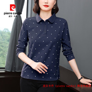 皮爾卡丹（pierre cardin）斷碼撿漏·2025秋季媽媽簡約上衣休閑寬松型長袖娃娃領(lǐng)波點(diǎn)舒適T 藍(lán)色 M
