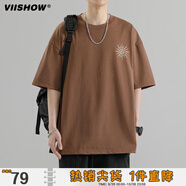 威秀短袖男夏季潮流寬松上衣服五分半袖男透氣涼感體恤T恤男   棕色 3XL