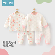 優(yōu)奇嬰兒衣服秋冬套裝寶寶保暖夾棉內(nèi)衣高腰護(hù)肚男女兒童2件套秋冬裝 2套【萌小兔+花朵】 66