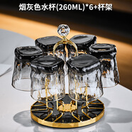 初構(gòu)想感扭扭玻璃杯家用套裝 301-400ml 灰色樹(shù)紋杯(6只裝)+杯架