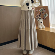 tromlfz咖色半身裙秋冬2025年新款高腰a字顯瘦小個子傘裙百褶垂感糯米裙 卡其色 M