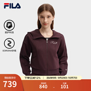 FILA 斐樂(lè )官方短款外套女秋季新款時(shí)尚刺繡開(kāi)衫衛衣夾克上衣 檀棕色-BN S