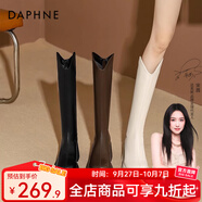 達芙妮厚底V口長(cháng)筒靴女2025秋冬新款女靴高筒靴顯瘦百搭增高騎士靴子女 黑色 38