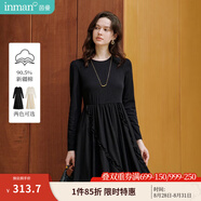 茵曼（INMAN）連衣裙女2025春新品法式氣質(zhì)木耳邊拼接女裝小眾高級感花苞裙 午夜黑 L