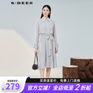 S.DEER【專(zhuān)享款】圣迪奧百搭潮流風(fēng)琴褶收腰雪紡襯衫連衣裙S223Z123L 淺紅棕/49 M (165)