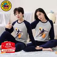 G.DUCKKIDS小黃鴨男女童秋衣秋褲純棉新款兒童保暖內(nèi)衣親膚男孩睡衣兩件套 藍色接頭籃球 165 cm
