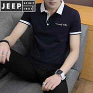 JEEP SPIRIT夏季潮流男裝體恤2025新款有帶領(lǐng)短袖T恤個(gè)性印花上衣冰絲POLO 712藏青色 2XL