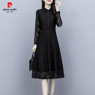皮爾卡丹（pierre cardin）蕾絲連衣裙子女士裝春秋冬季2025年新款今年流行長(cháng)袖氣質(zhì)打底 黑色《高端大氣時(shí)尚媽媽減齡遮肉大碼胖mm小個(gè)子》 2XL (120-135斤)