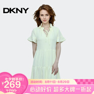 唐可娜兒（DKNY）【京東奧萊】夏季新款法式氣質(zhì)收腰顯瘦連衣裙女小個(gè)子短袖雪紡AD 綠色 M