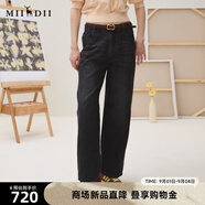 謎底牛仔褲長(cháng)褲女2025秋季新品復古百搭100%水洗直筒褲253MK1234 黑色 S