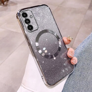 適用三星S25U手機殼磁吸電鍍S24新款note20感7A16A55漸變閃 6D閃粉+磁吸圈-銀色 三星S25edge