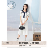 紫涵（ZIHAN）紫涵學(xué)院風(fēng)海軍領(lǐng)連衣裙女夏季日系短袖寬松收腰中長裙子 白色 XL